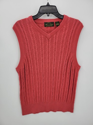 Orvis Sweater Weste Herren Large Signature Collection Rot Zopfmuster Pullover