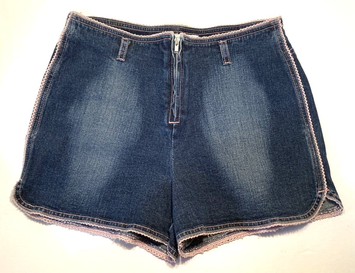 Girl's Guess Blue Jean Shorts with Lace Trim Scalloped Side Stretch  Size 14