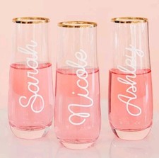 5 Count Plastic Stemless Champagne Flutes - Disposable 9 oz Customized Gold Rim 