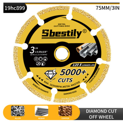 Metal Cutting Diamond Blade 3'' x 3/8'' Diamond Metal Cutting Disc Cut Off Wheel