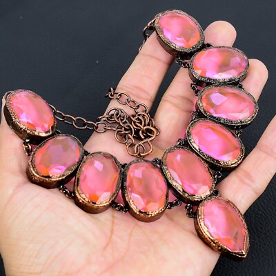 Pink Crystal Pendant Necklace - Copper Wire Wrapped Healing Stone, Infinity Symbol Design, Gift For Women & Friends
