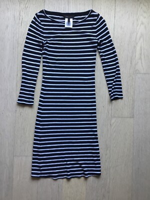 BCBG Max Azria Black White Stripe Knit Long Sleeve BodyCon