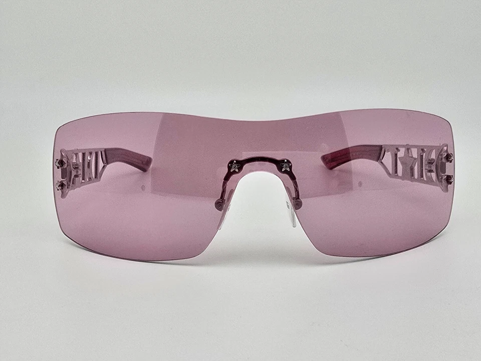 Christian Dior Diorlywood Silver Rhinestone Frame Pink Lens Shield Sunglasses - Image 2 of 4