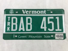 Vintage Vermont Truck License Plate Ex 2009, Green Mountain State, BAB 451