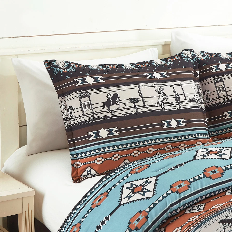 Juego de edredón de microfibra estampado rodeo vaquero Sawyer colección Chezmoi Foto 3 de 4