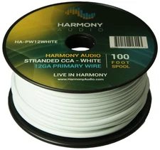 Harmony Car Primary 12 Gauge Power or Ground Wire 100 Feet Spool White Cable New