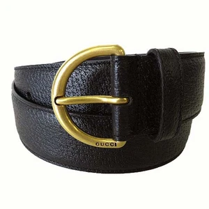 Gucci Ceinture Cuir 573325 Véritable Logo Gravé Boucle D 80 Noir Or Homme
