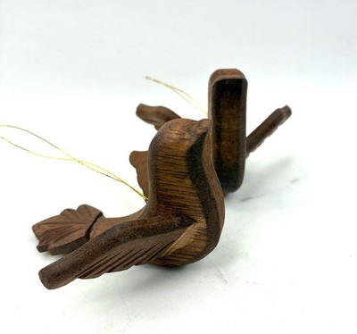 Set of 2 Vintage Hand Carved Wooden Dove Bird Ornaments Balsa Wood  2''H x 4''L 