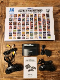 AtGames Sega Genesis 80 Games Classic Mini Console w/ 2 Controllers Black