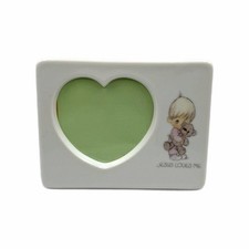 Vintage Precious Moments  Jesus Loves Me  Porcelain Heart Picture Frame