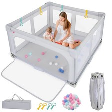 Large Baby Playpen 59" x 59" with Zipper Gate 50 Ocean Balls and 4 Pull-up Rings