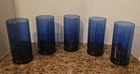 Vintage Anchor Hocking Essex Cobalt Blue 10 Panel 16 oz Tumblers (Set of 5)