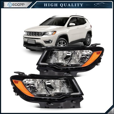 ECCPP Headlights Assembly For Jeep Compass 2.0L 2.4L 2017-2021 Pair Black Amber