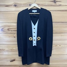 St John Collection Sweater 12 Black Santana White Panel Gold Chain Link B133