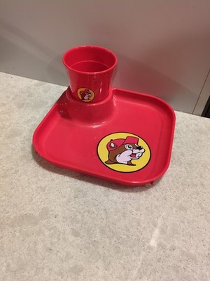 Buc-ee s Kids Snack Tray With Built In Cup Holder Red Plastic Bucees