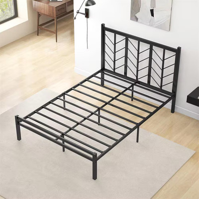 Black Metal Frame Full Platform Bed with Headboard 11.5 In. under Bed Storage Ea