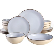 Classic Double Bowl Dinnerware Set Service for 4 (16pcs) Dishwasher Safe New
