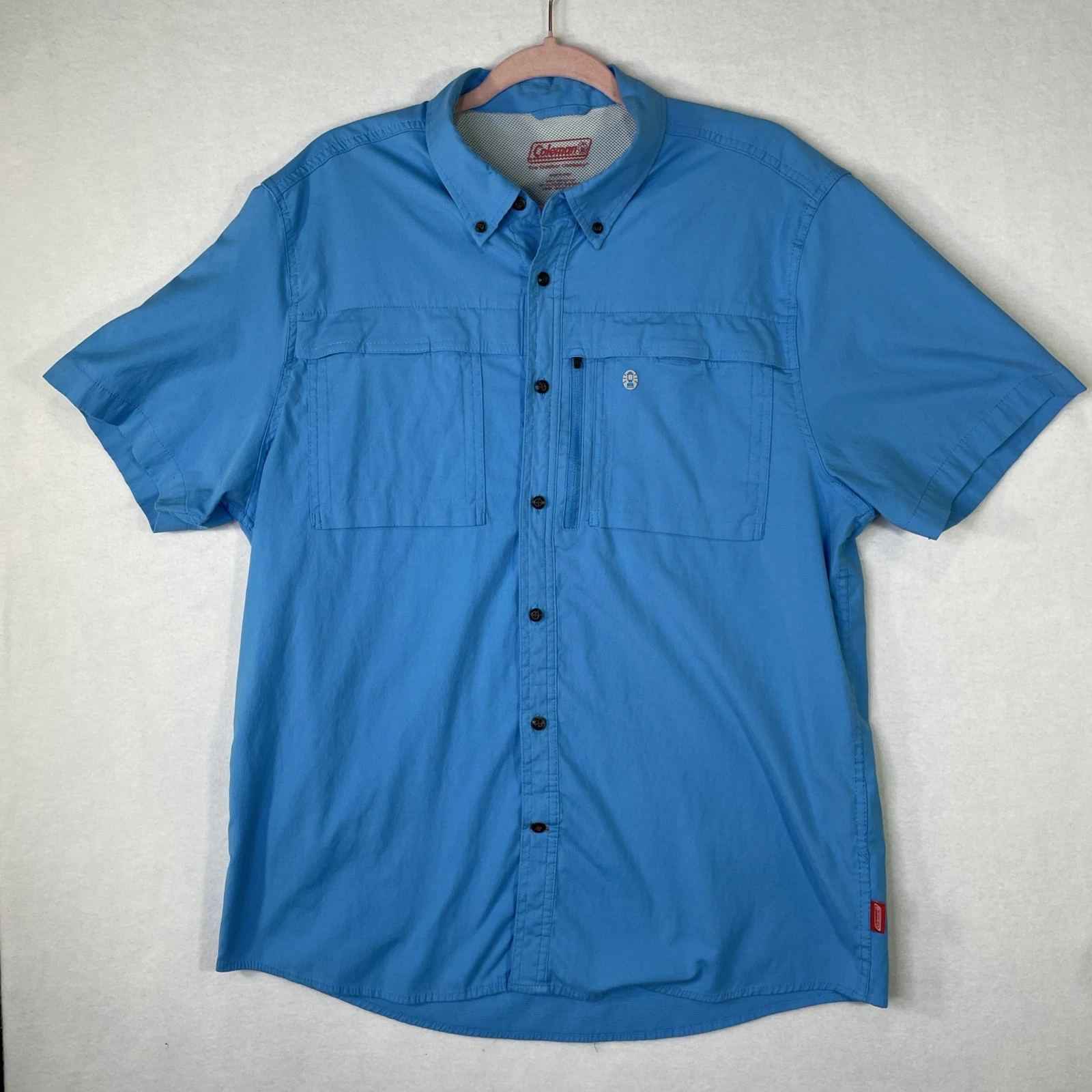 Coleman Outdoor Men's XL Vented Blue Short Sleeve Fishing Shirt Cotton Camping