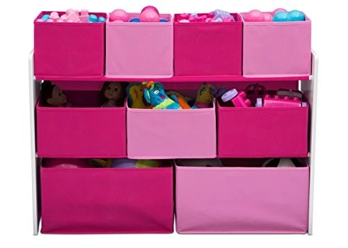 Organizador de brinquedos Delta Children Deluxe multibanco com caixas de armazenamento, caixas brancas/rosa - Imagem 2 de 4