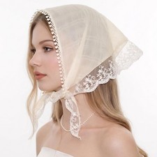 BuyaCraft 1 Pcs Lace Head Scarf for Women, White Bandanas Hair 1,