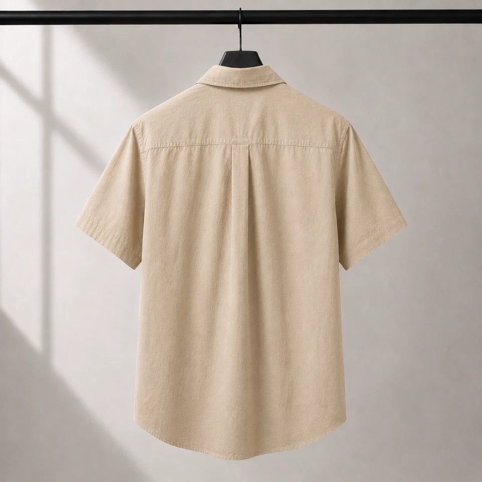 Chemise Homme Beige Lin Coton Manches Courtes Été Légère Casual Chic - Photo 2/4