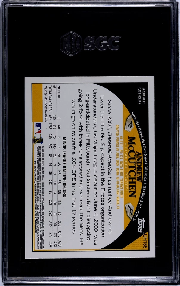 Actualizaciones y aspectos destacados Topps 2009 - Andrew McCutchen #UH155 SGC 10 gemas como nuevo POP=3 Foto 2 de 2