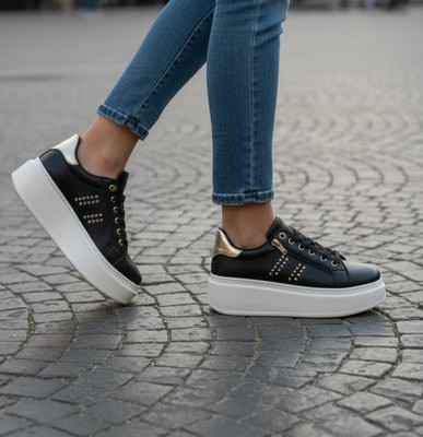 DAMEN SNEAKER SCHWARZ MIT PLATEAU 25183 SCHUHE SPORTSCHUHE SCHNÜRER