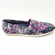 Toms Classics Grey Floral Womens Slip On Casual Canvas Flat Shoes