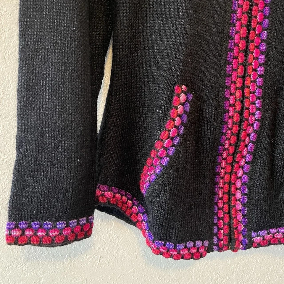 Chaqueta con Capucha Mujer Negra Púrpura y Rosa Alpaca Cremallera Bolsillos Frontales, Talla S Foto 3 de 4