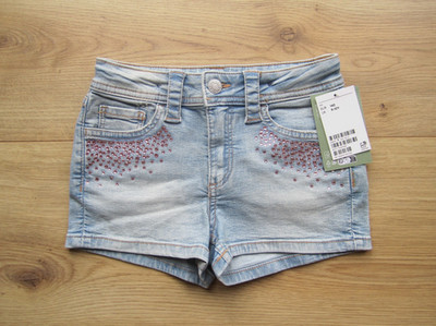 H&M Mädchen Jeans Shorts Hotpants Blau mit Glitzer Steinchen Größe 140 NEU