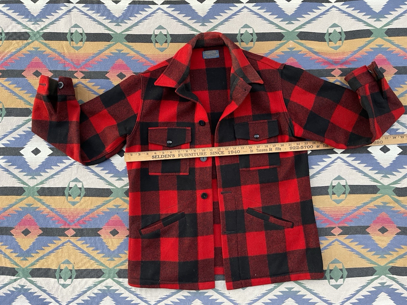 🥃VINTAGE Pendleton Plaid Jacket Medium Red Black… - image 4