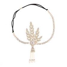 1920s Headband Leaf Rhinestone Hair Hoops Bands 20s Pearl Crystal Tassel Head...