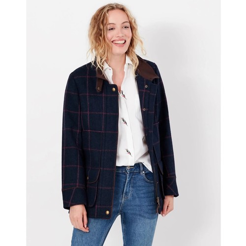 Womens Joules Tweed Field Coat Check Wool Jacket Blue Size US 8 / UK 12 - Picture 10 of 11