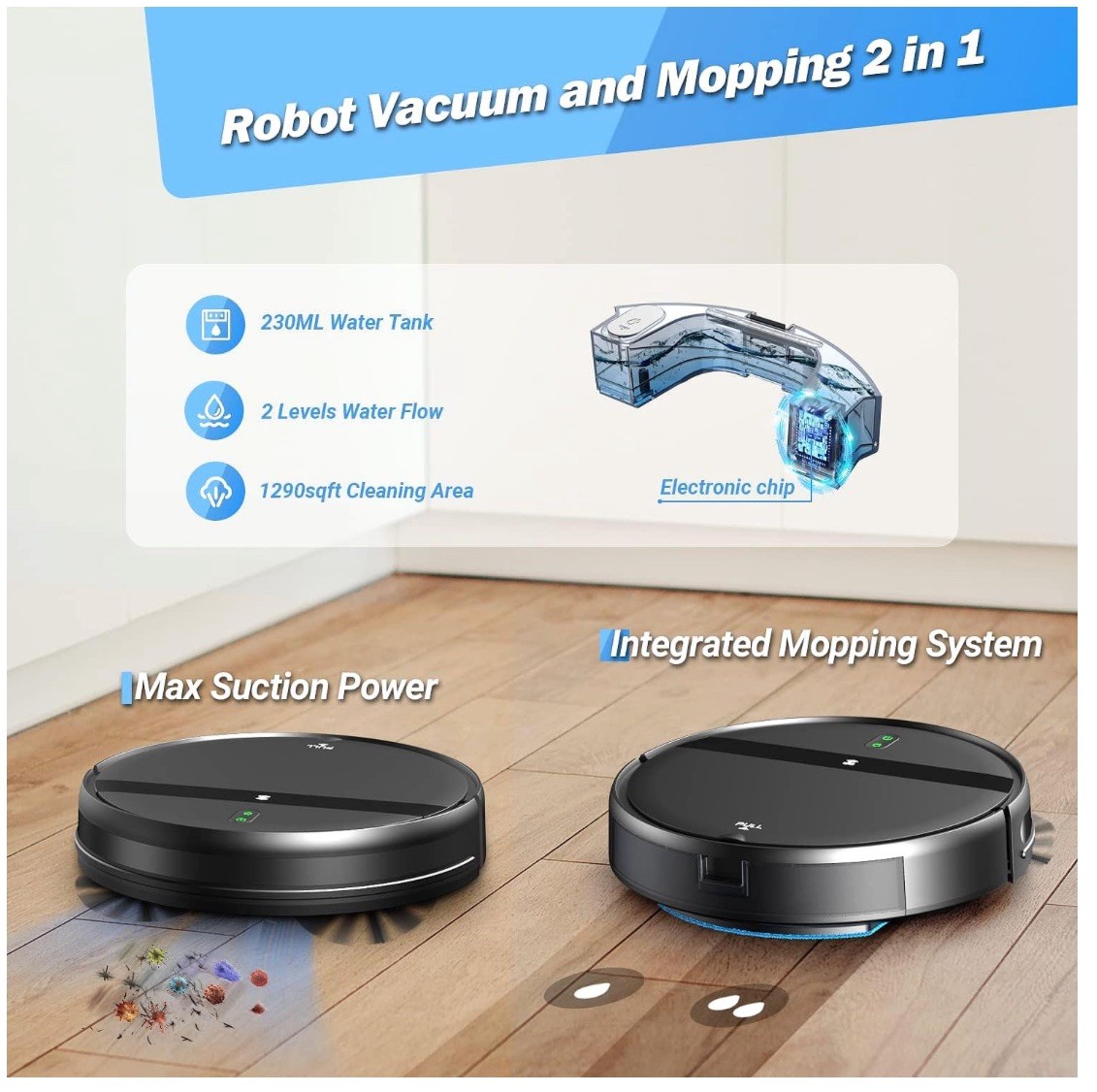 Robot Vacuum and Mop Combo Wifi/App/Alexa 2 in 1 Robot Voice Control G20-image