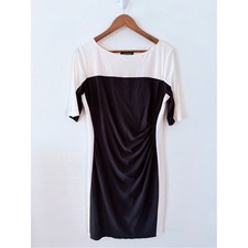 Lauren Ralph Lauren Black White Colorblock Ruched Sheath Dress Size 14