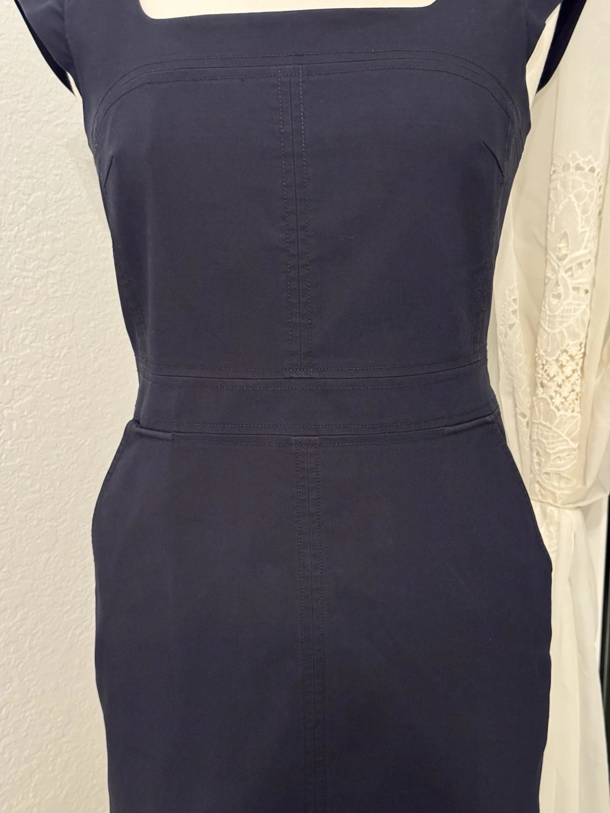 Abito tubino donna Tory Burch blu navy senza maniche con zip posteriore taglia 4 us intime ottimeioni cond