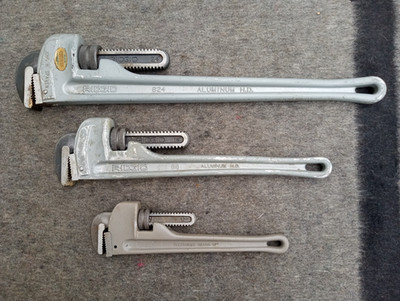 RIDGID WESTWARD TOOLS ALUMINUM PIPE WRENCH SET, 12'' 18'' 24''  Set of 3 Wrenches