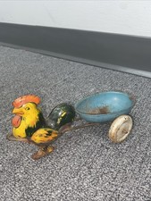 WYANDOTTE TOYS ROOSTER PULLING Blue EGG CART EASTER TIN TOY 1930s