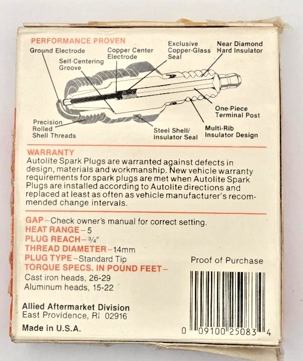 Bujías Autolite Nº 405 punta estándar NOS 4 pack cobre cristal sello 14mm Foto 2 de 4