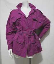 Carole Little for St. Tropez Wear Jacket 10 Safari Belted Fuchsia Cotton Pockets