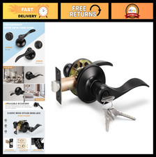 Wave Style Keyed Entry Door Lock Lever Set - Matte Black, Reversible for All Doo