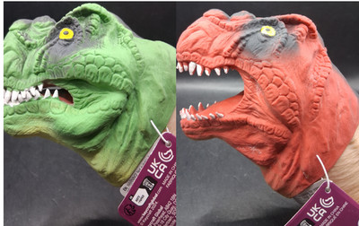 T-Rex Hand Puppet 2024 Keycraft Global Set of 2 Green And Red T-Rex Puppets