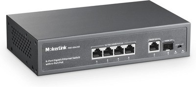 MokerLink 4-Port Gigabit PoE Switch, 1 Gigabit Uplink, 1 Gigabit SFP, 75 Watt
