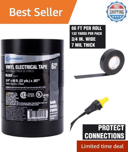 Durable Black Vinyl Electrical Tape 6-Pack, Flame Retardant & Chemical Resistant