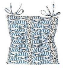 Nautical Sardine Quilted Seat Pad. Blue Fish Print. Deep-Filled With Chair Ties
