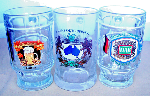 Three 1990s Oktoberfest Stein Glasses Beer Mugs Cairns & Townsville
