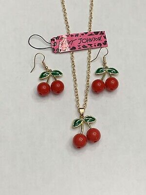 Betsey Johnson Resin Red Fruit Cherry Necklace & Earring Set-BJ8708 | eBay