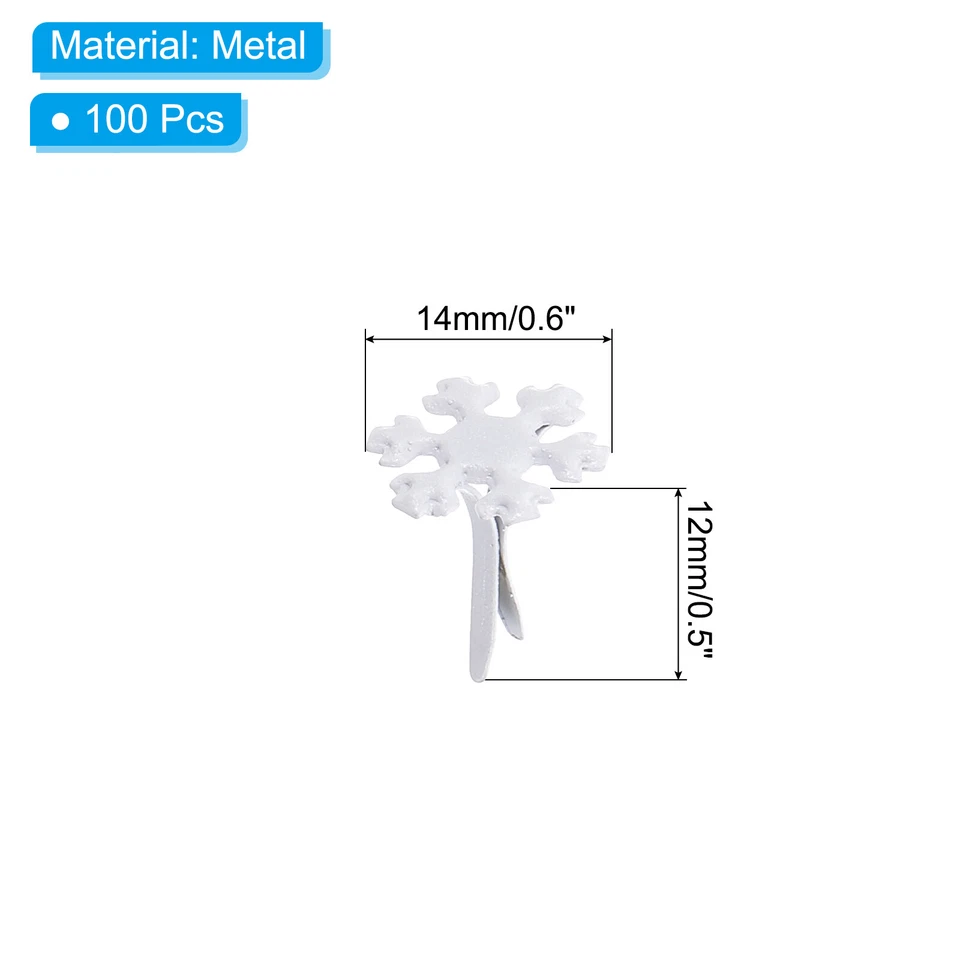 100 Pcs Brads Paper Fasteners Mini Metal Snowflake Fastener, White, 0.5"x0.6" - Image 2 of 4