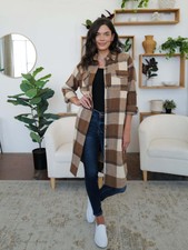 Fam-fam Plaid Collared Neck Long Sleeve Longline Jacket