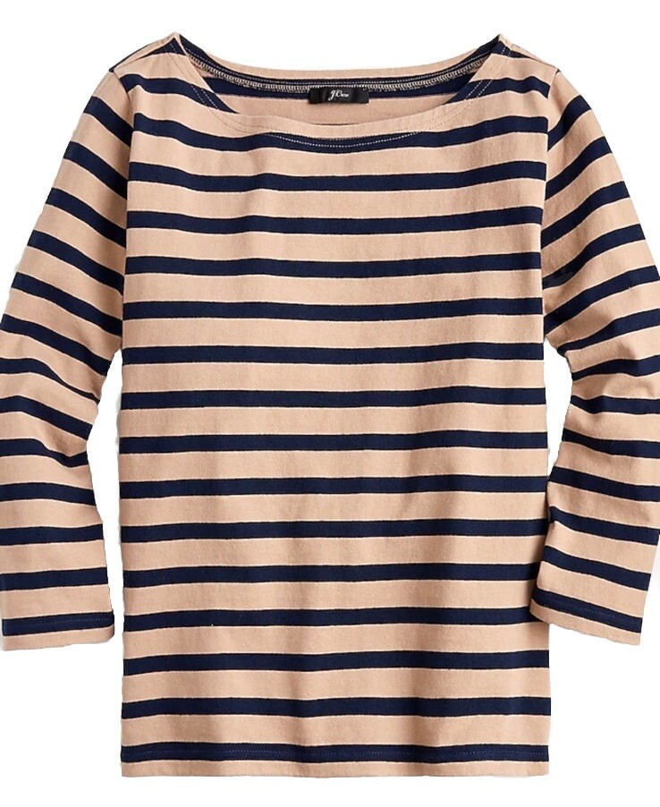 J Crew Plus 3X Nautical Stripe Boat Neck Tee Cotton Knit 3/4